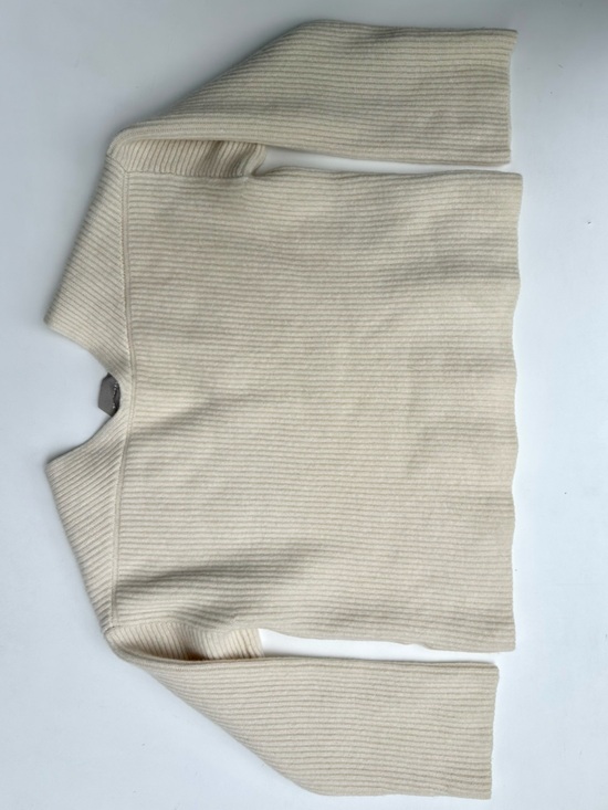 EUC Everlane Cashmere Ribbed V-Neck Cropped Sweater in Cream, S - Picture 8 of 16